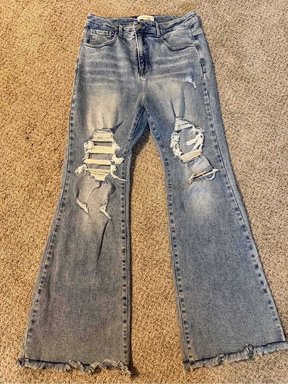 Risen Distressed Flare Jeans 1XL